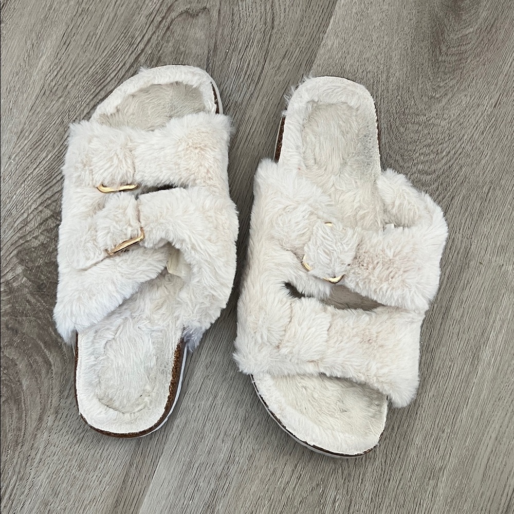 Fuzzy White Slide Sandals